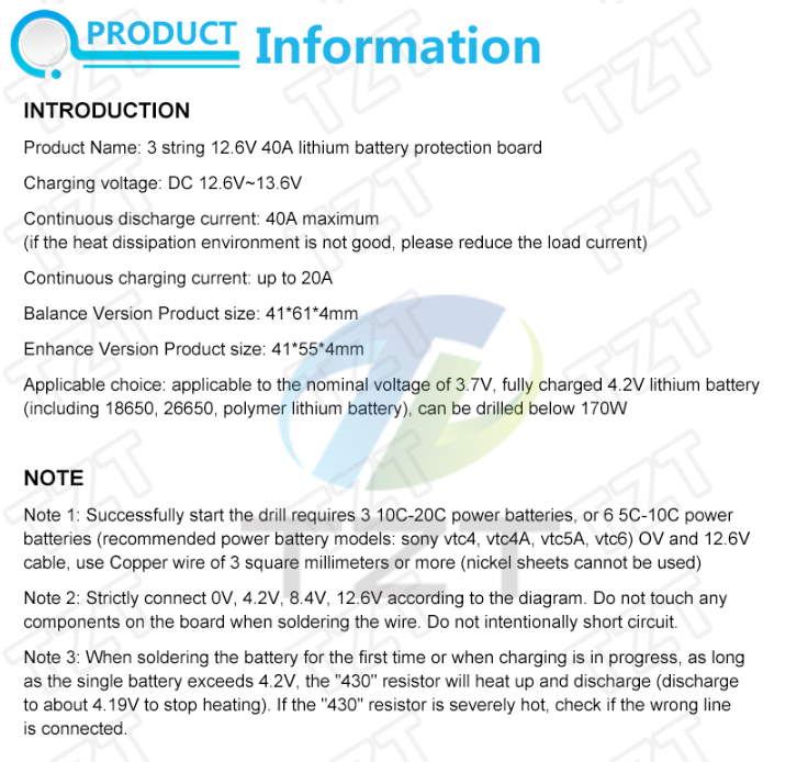 3S 40 Li-ion Lithium Battery BMS with Charger Protection Board (18650 Compatible, HW287)