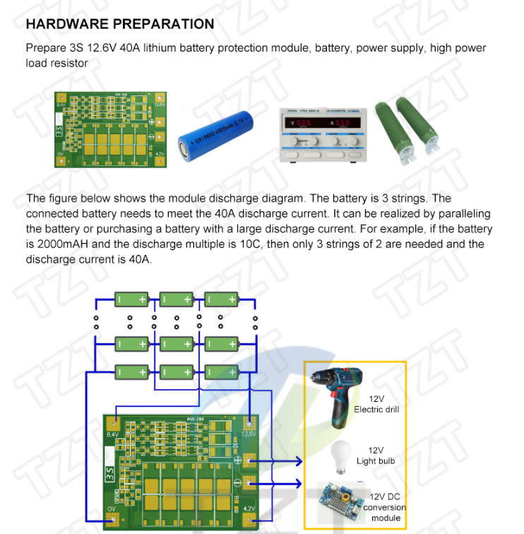 3S 40 Li-ion Lithium Battery BMS with Charger Protection Board (18650 Compatible, HW287)