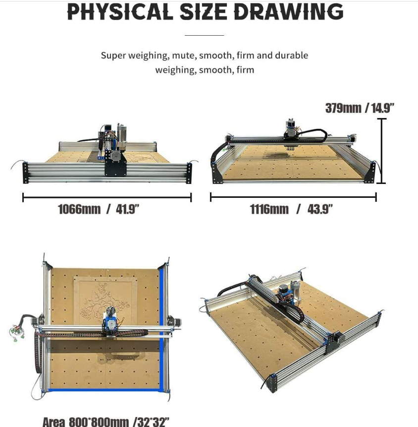 8080 Milling & Laser CNC (1.5KW Milling Spindle + 40W Laser; 80x80cm Build Volume)