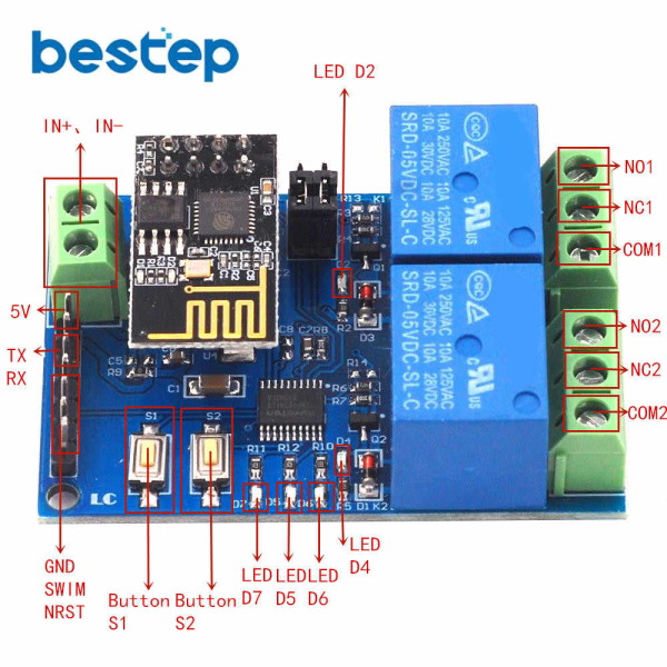 2-Channel ESP8266 WIFI Relay Module (5V, 2C)