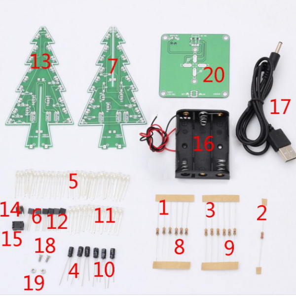 3D Christmas Tree Flashing LED DIY Kit