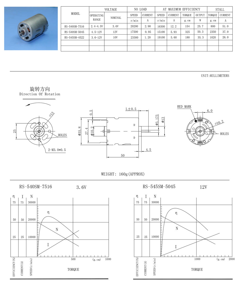 RS-545 6-12V DC Motor (ARS-545SM-6513-F, 6V-12VDc)