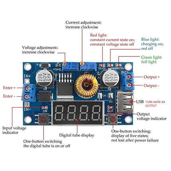 Step Down Converter Module with Digital Voltmeter(5-36V to 1.25-32V, 5A, XL4015)