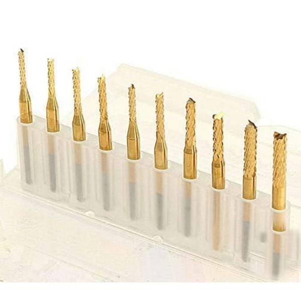 10 PCS Engraving & Milling CNC Carbide Bit Set (3018 CNC Compatible, 0.8mm - 3.175 mm)