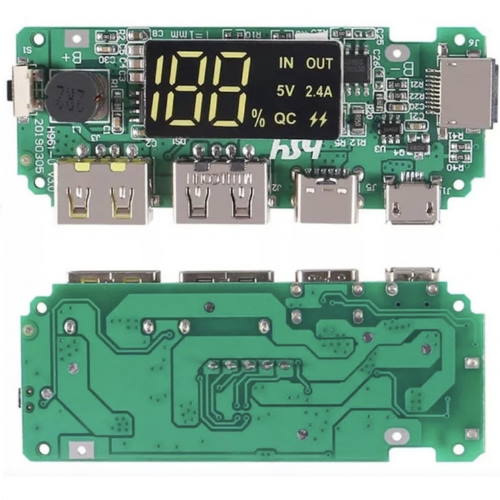 Lithium Charger Powerbank Module + Display (5V, 2.4A, Type-C/Micro/Lightning/Usb)