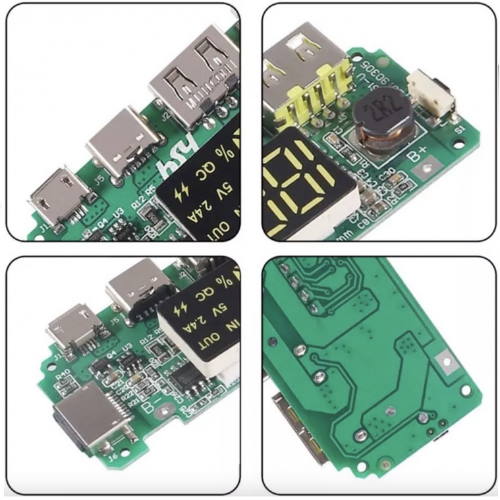 Lithium Charger Powerbank Module + Display (5V, 2.4A, Type-C/Micro/Lightning/Usb)