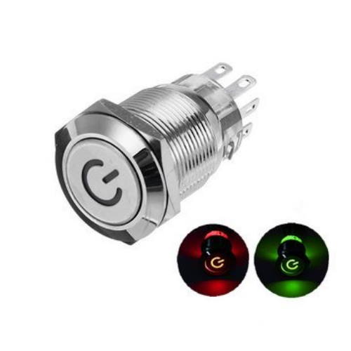 Self-locking Power Switch with RED LED (12mm, RED, 2A)