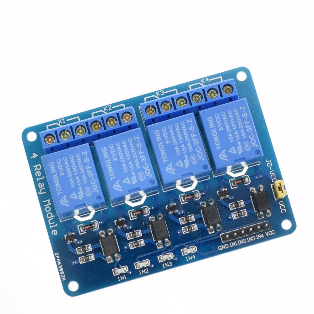 4-Channel 5V Optocoupler Relay Module (10A/250V AC; 10A/30V DC; Negative Trigger)