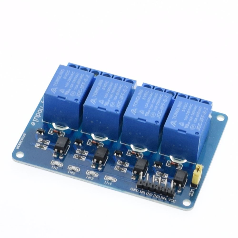 4-Channel 5V Optocoupler Relay Module (10A/250V AC; 10A/30V DC; Negative Trigger)