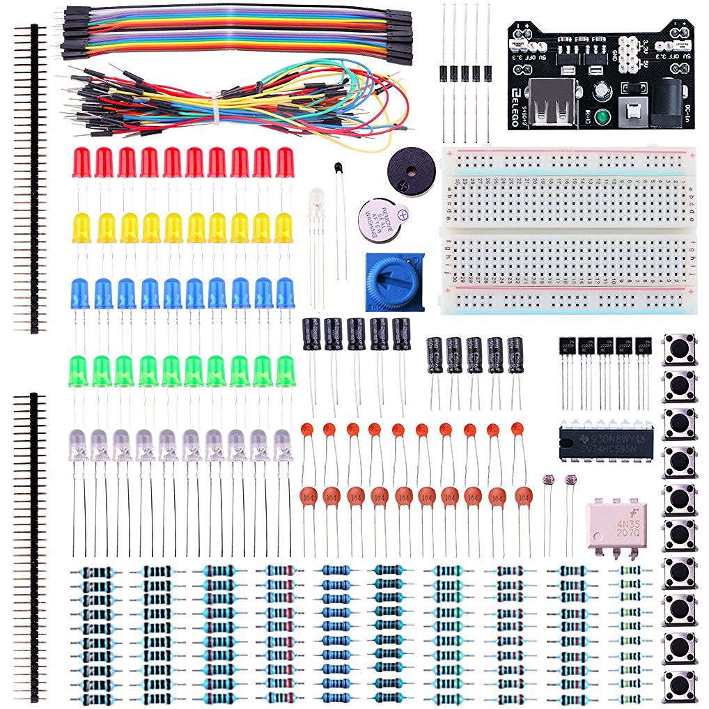 Electronic Starter Kit Bundle (Breadboard Cable Resistor, Capacitor, LED, Potentiometer, etc; 235 items in total)