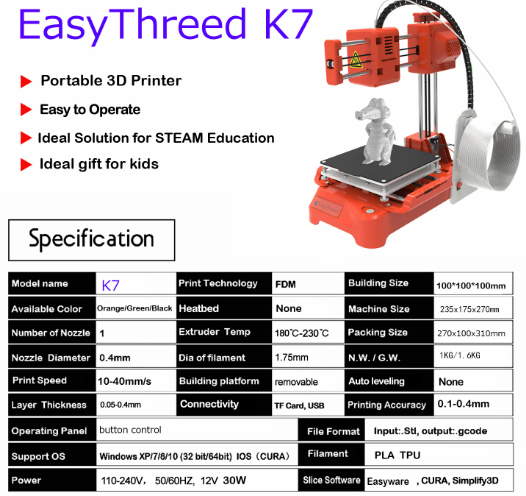 Easythreed 3d Printer X1 K7 Mini (100x100x100mm Build Volume with Removable Magnetic Plate)