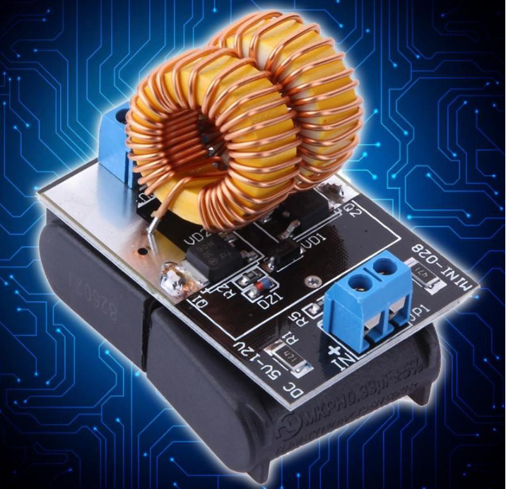 ZVS Low Voltage Induction Heating Power Supply with Induction Coil (5-12V)