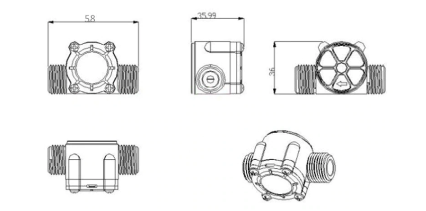 Water Flow Sensor (Flow Meter, 1-30L/min 2.0MPa)