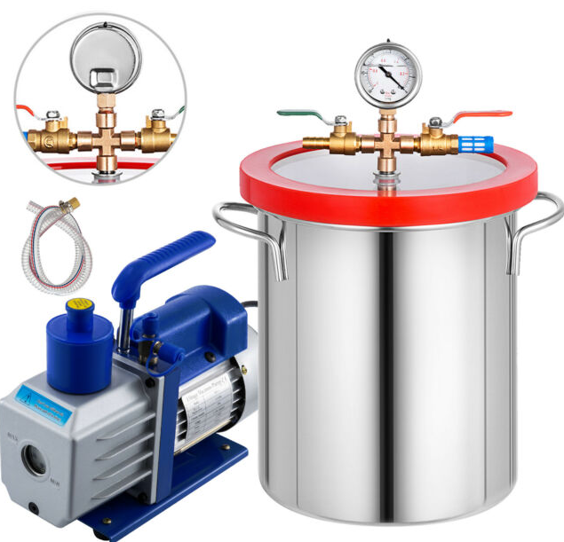 21L Vacuum Chamber and Pump (RS-1, Single-Stage Rotary Vane Vacuum Pump, 21L Chamber, Stainless Steel)