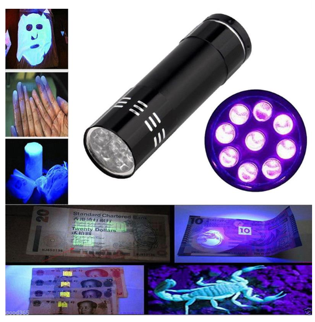 Mini UV Light Torch (4.5V, 9 Ultraviolet LED)