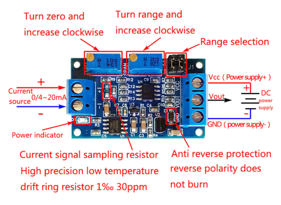 Current To Voltage Module (0 -20mA/4 -20mA to 0- 3.3V/0 -5V/0 -10V)