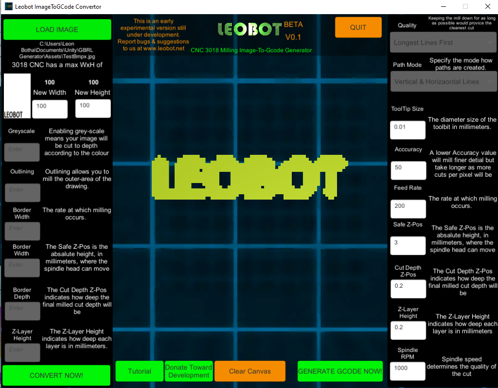 Leobot CNC Milling Image-To-GCode GBRL Convertor Software (Free)