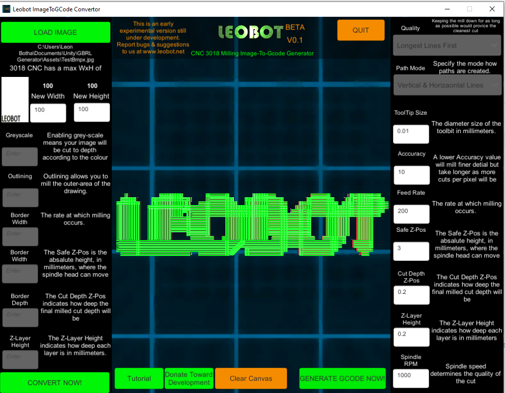 Leobot CNC Milling Image-To-GCode GBRL Convertor Software (Free)