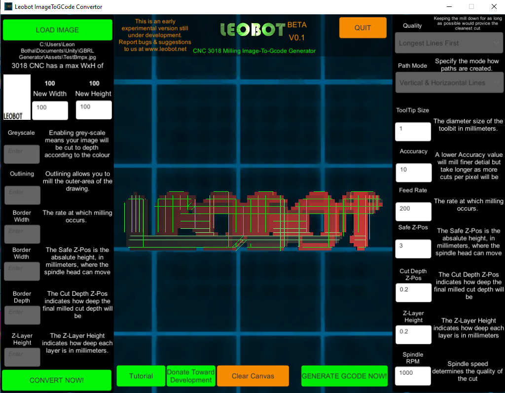 Leobot CNC Milling Image-To-GCode GBRL Convertor Software (Free)